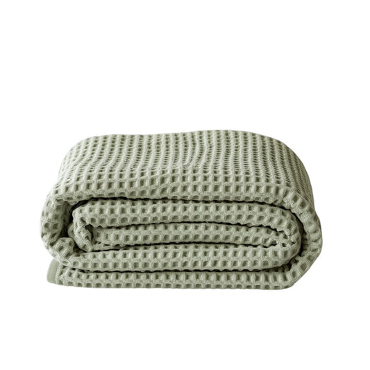 Vjwen Bamboo Bath Towel - Organic Cotton Blend Waffle Weave Towel - Quick Dry & Antimicrobial Lightweight Sheet for Sensitive Skin - Sage Green