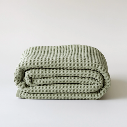 Vjwen Bamboo Bath Towel - Organic Cotton Blend Waffle Weave Towel - Quick Dry & Antimicrobial Lightweight Sheet for Sensitive Skin - Sage Green
