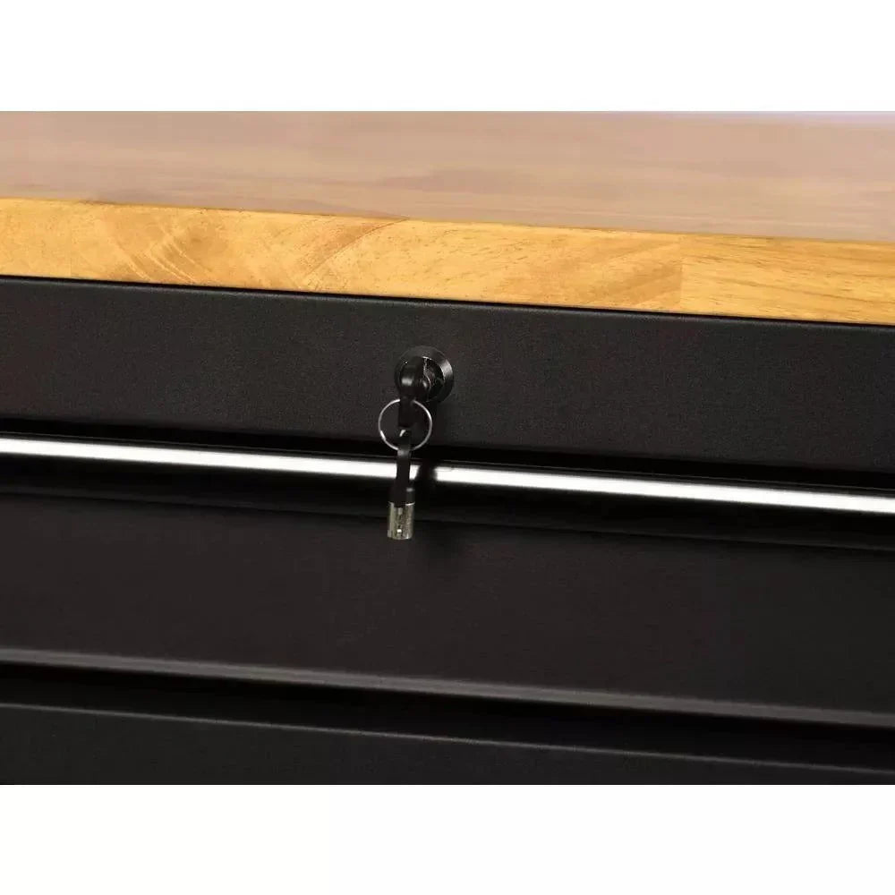 Heavy Duty 61 in. W x 23 in. D 15-Drawer Mobile Workbench with Solid Wood Top