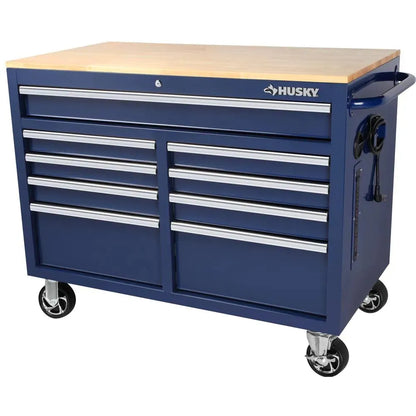 46-in W x 24.5-in D 9-Drawer Mobile Workbench with Hardwood Top and Power Station Gloss Black