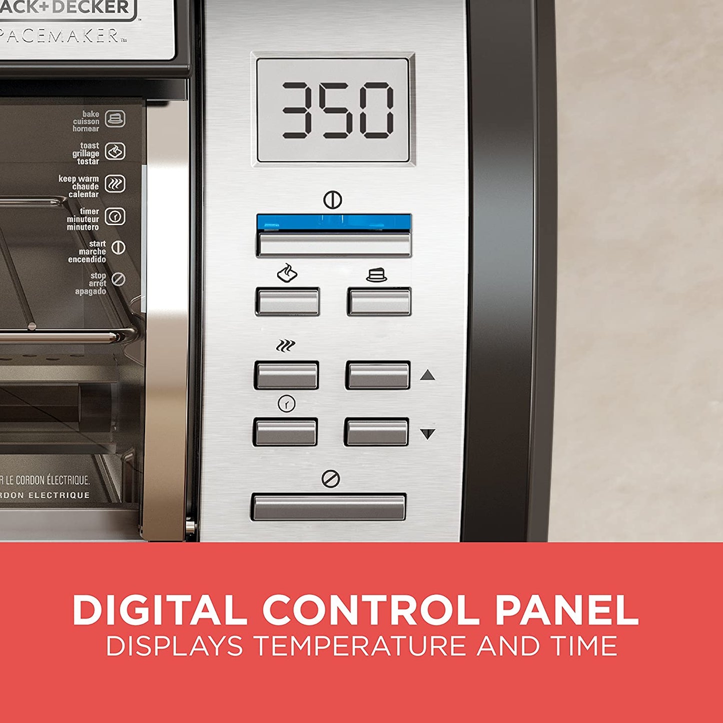 BLACK+DECKER SpaceMaker Under-Counter Toaster Oven, Digital Controls, Black/Stainless Steel, Fits 9 Pizza, TROS1000D