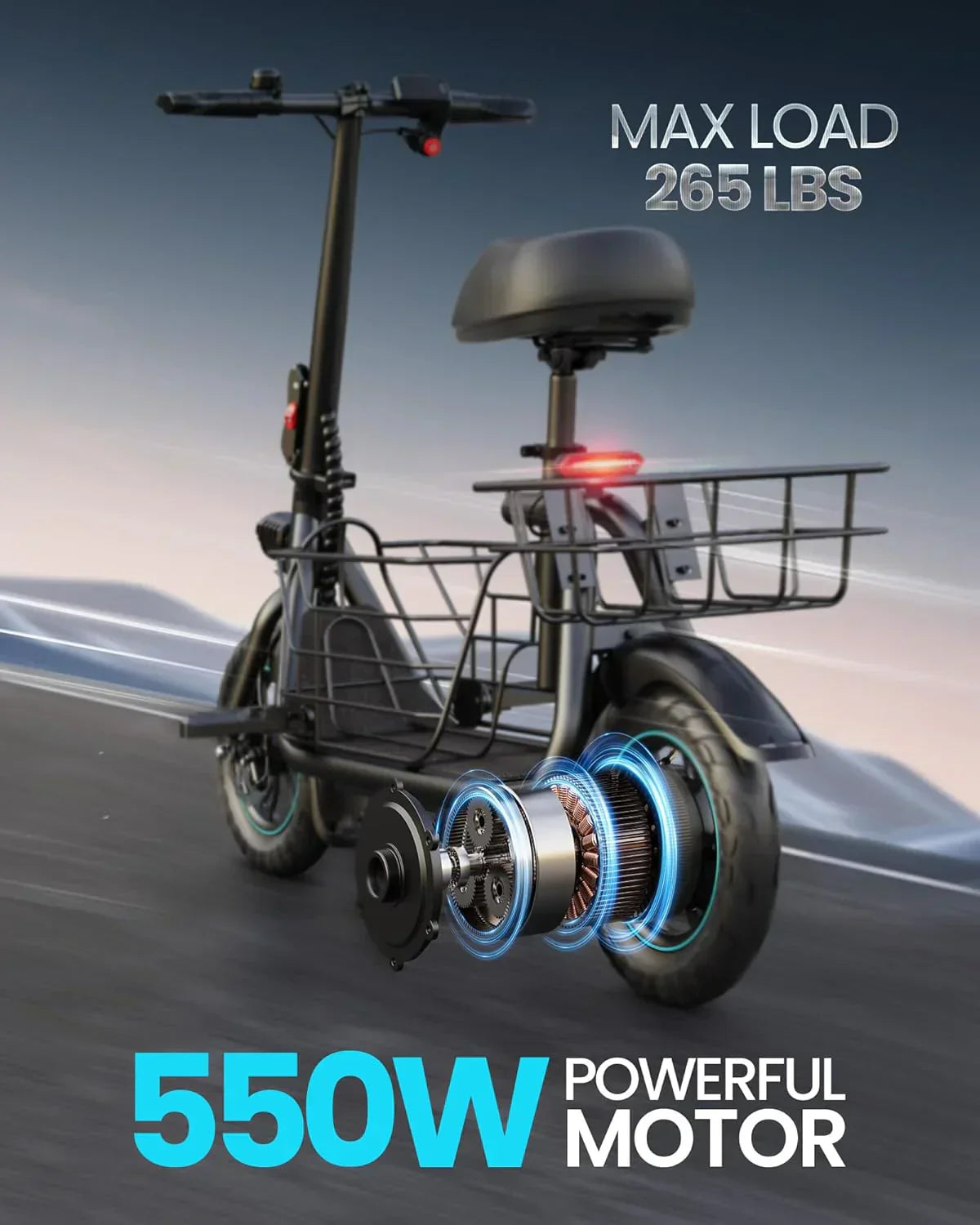 Adults Electric Scooter with Large Middle Basket